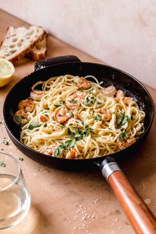 spaghetti met garnalen in citroensaus