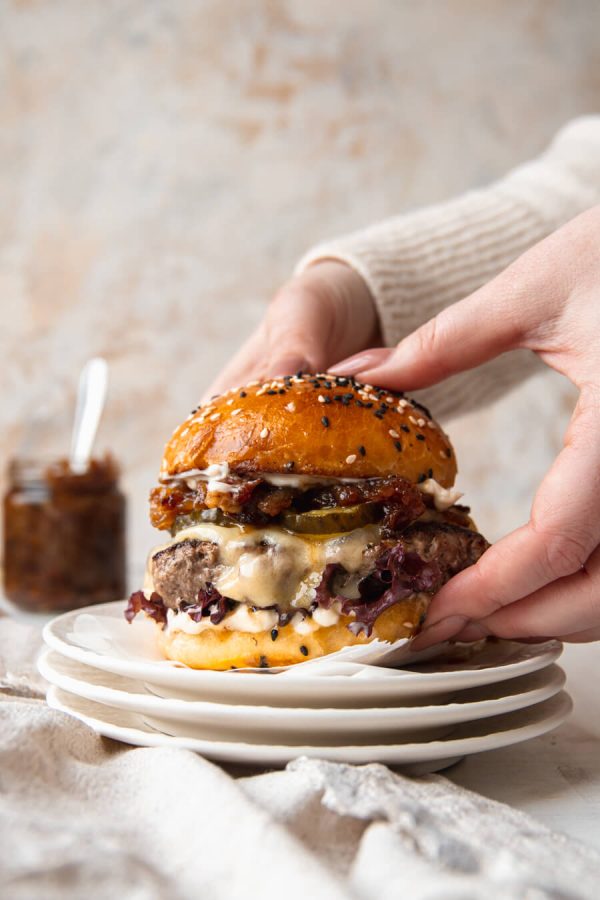 cheeseburger met bacon- uienjam