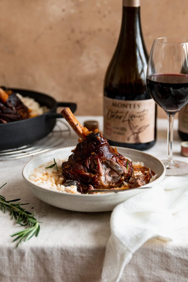 Lamschenkel met risotto