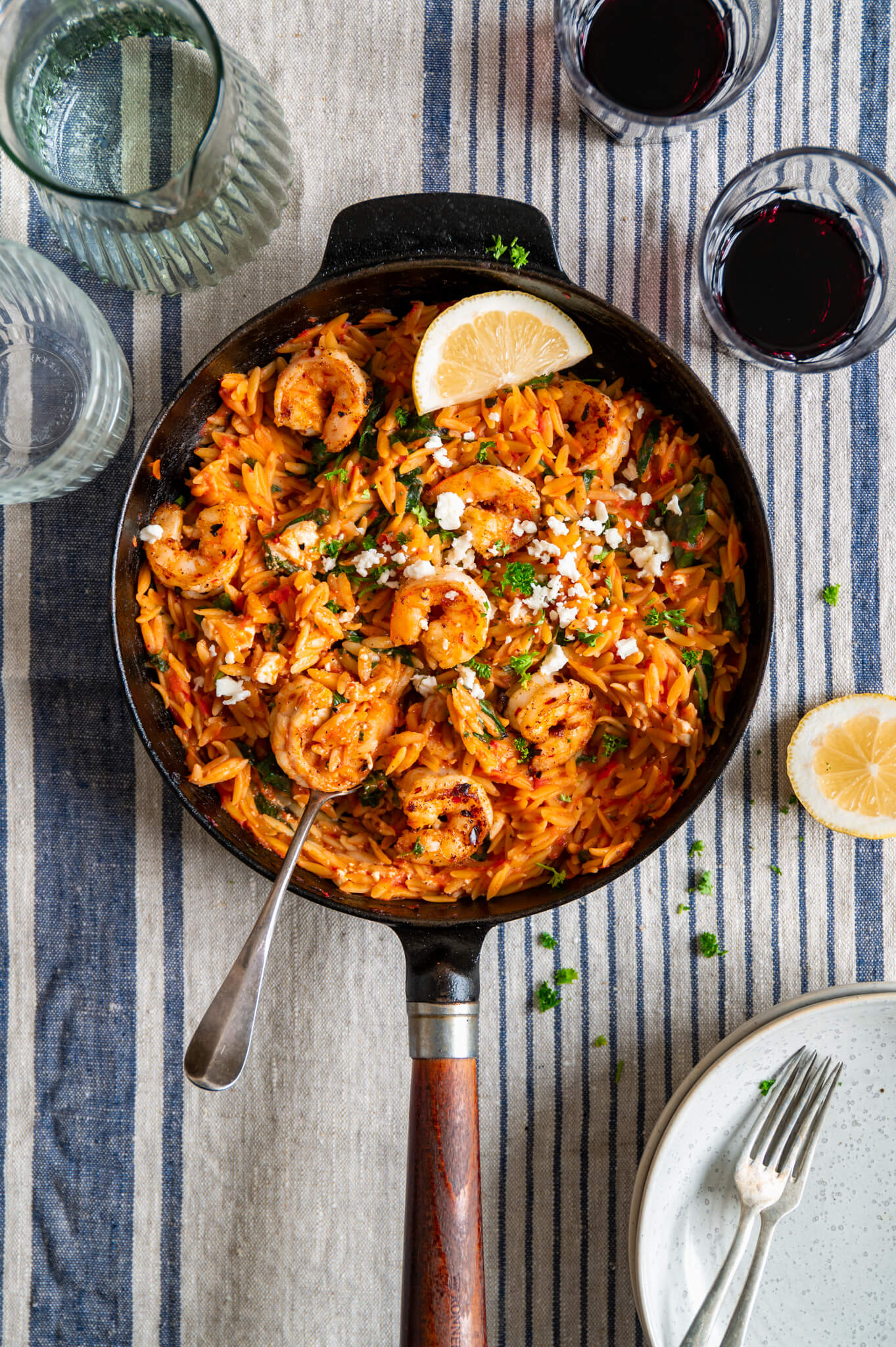 Orzo met garnalen en feta