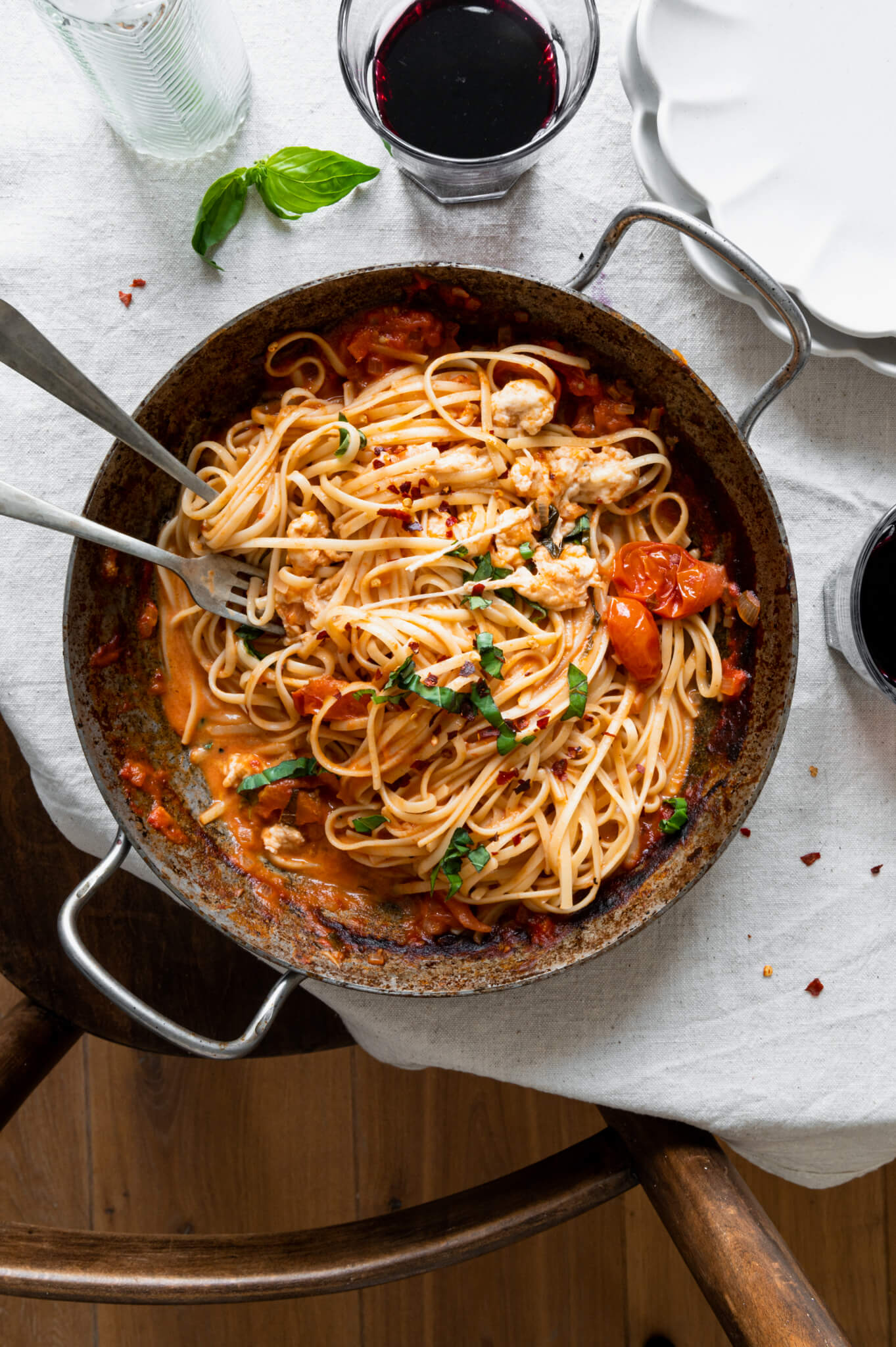Mozzarella uit de oven met spaghetti
