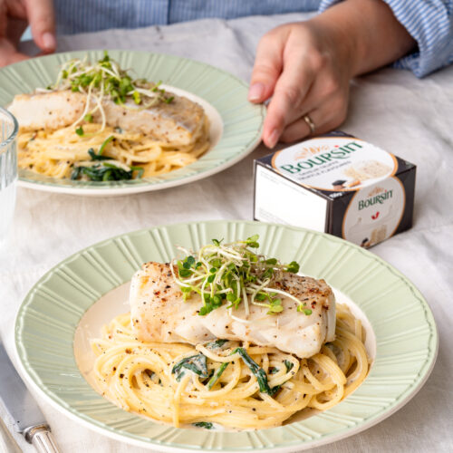 Spaghetti met Boursin truffelsmaak en kabeljauw