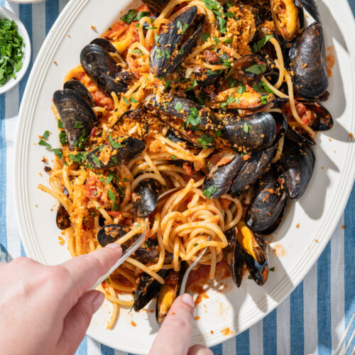 Spaghetti mosselen Arrabiata