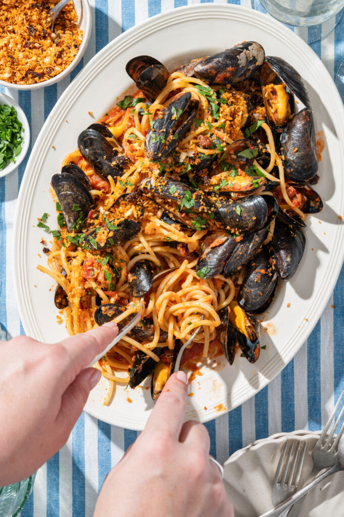 Spaghetti mosselen Arrabiata
