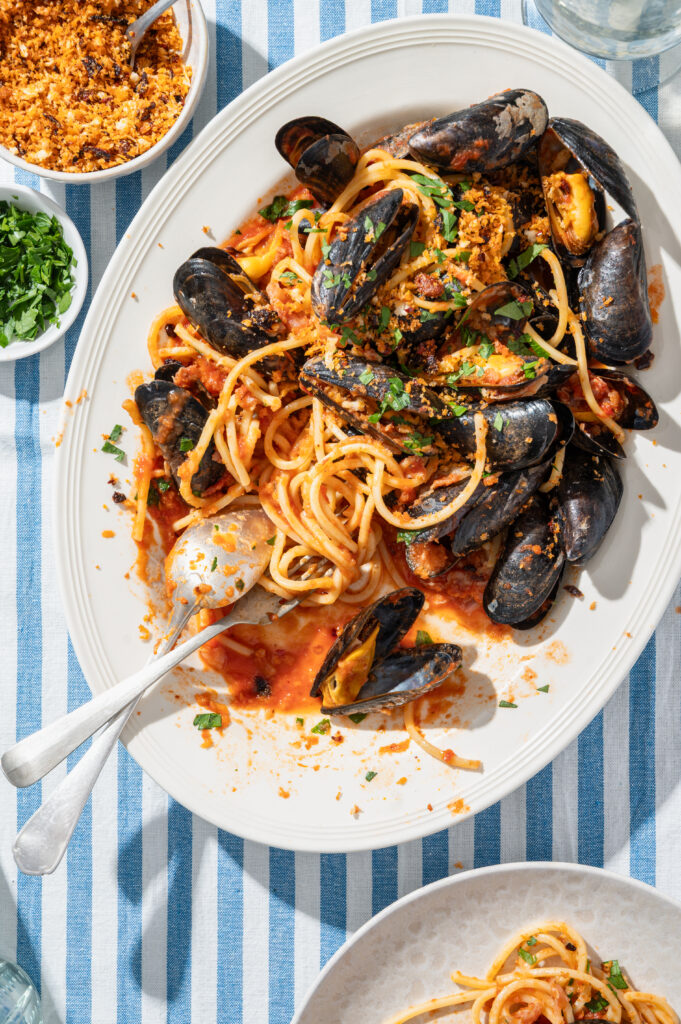 Spaghetti mosselen Arrabiata
