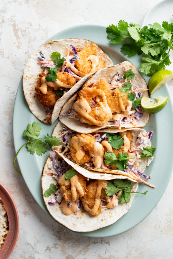 krokante garnalen taco's