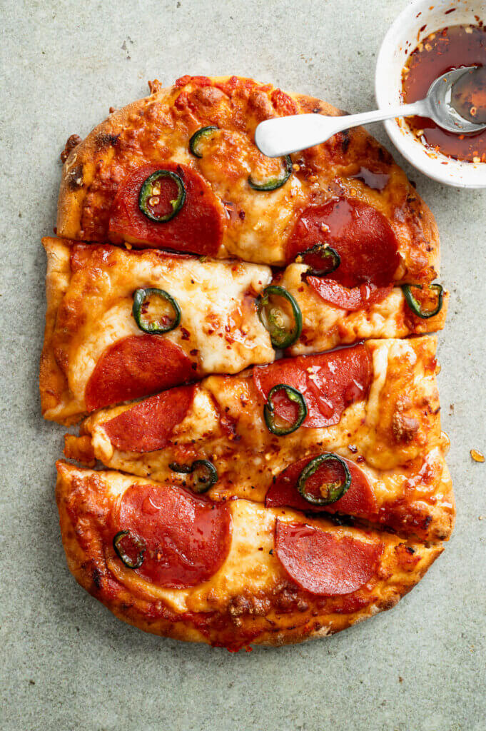 Pepperoni hot honey pizza pinsa